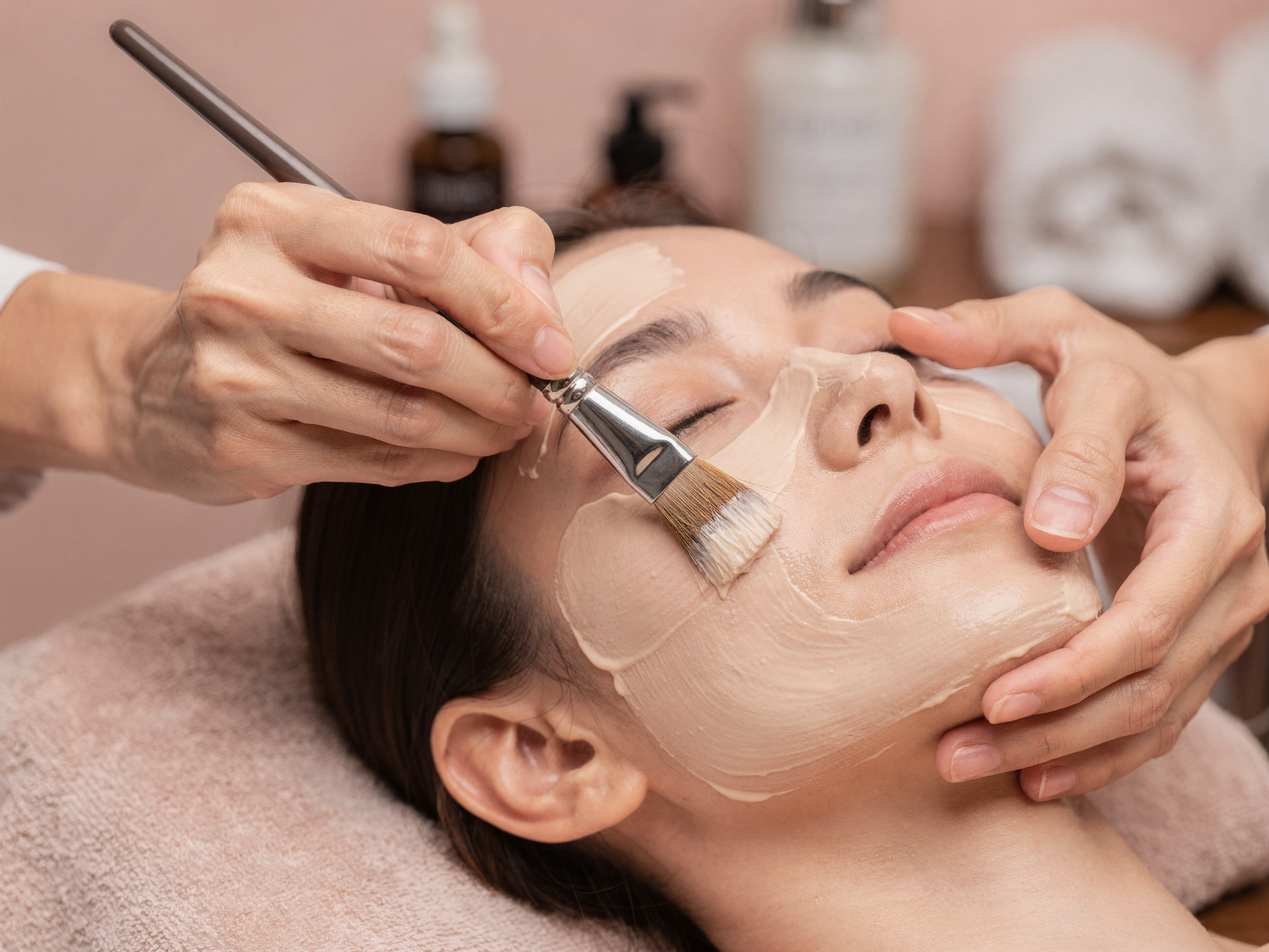 Skincare and facial treatment in a spa studio